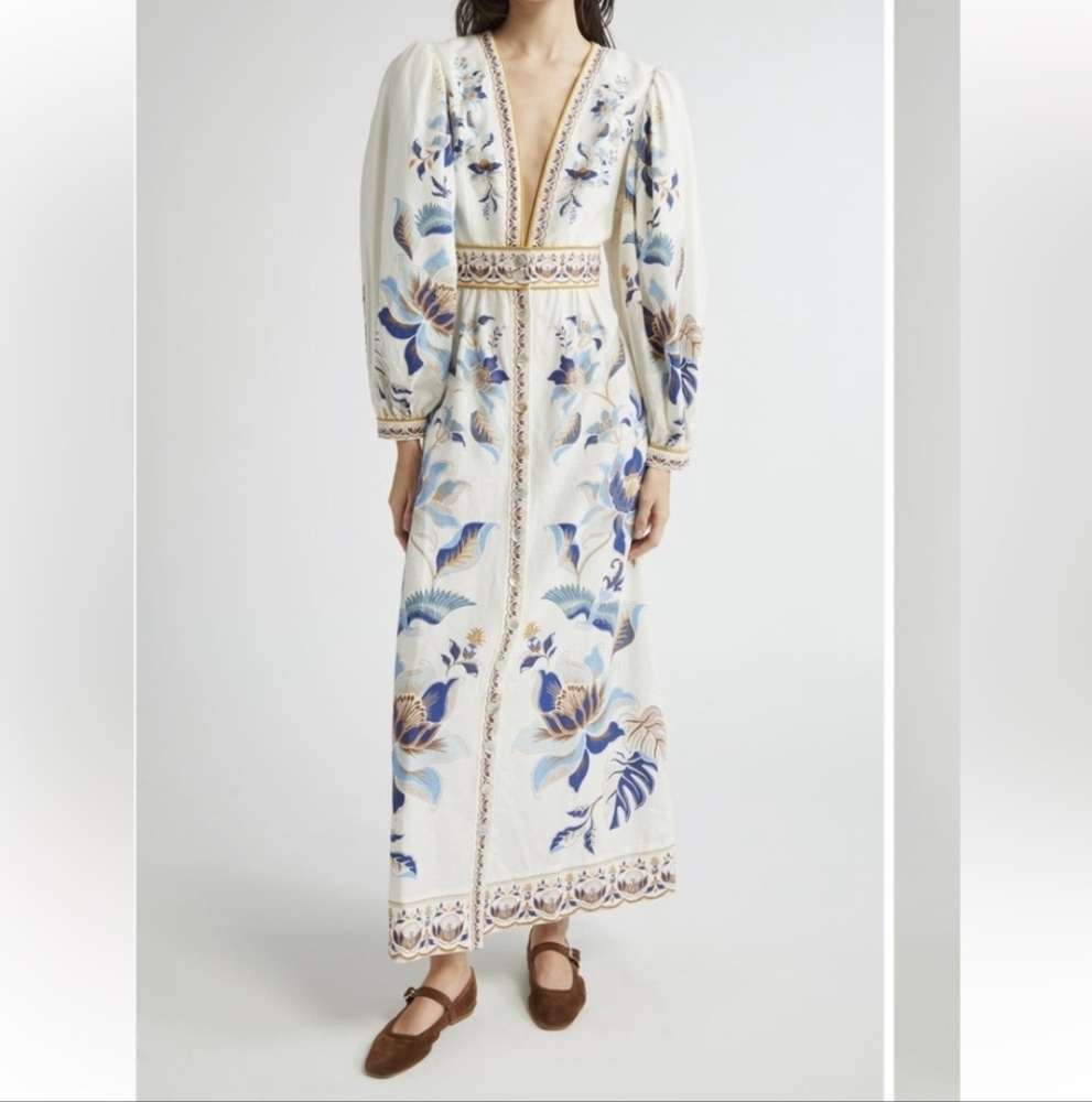 NWOT FARM Rio Mystic Blue Lotus Maxi Dress